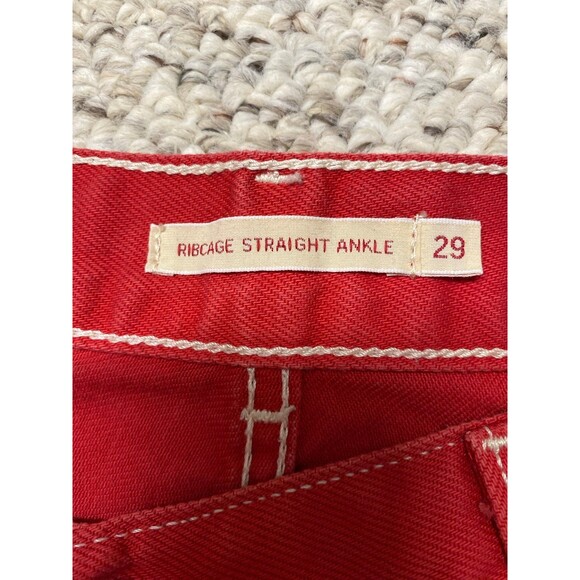 29 Levi's High-Rise Rib Cage Straight Ankle Exposed Button Fly Patch Pockets - Picture 10 of 12